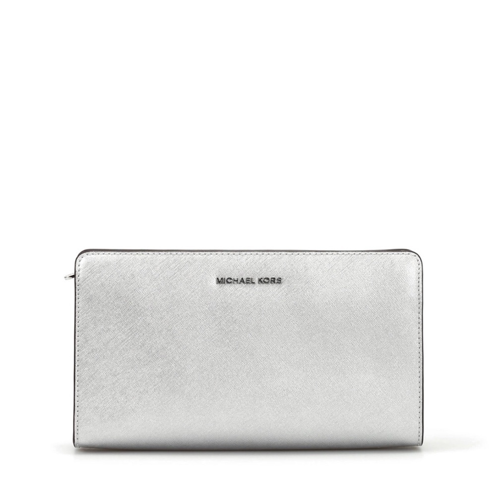 Michael Kors Jet Set Large Crossbody Clutch Metallic Silver